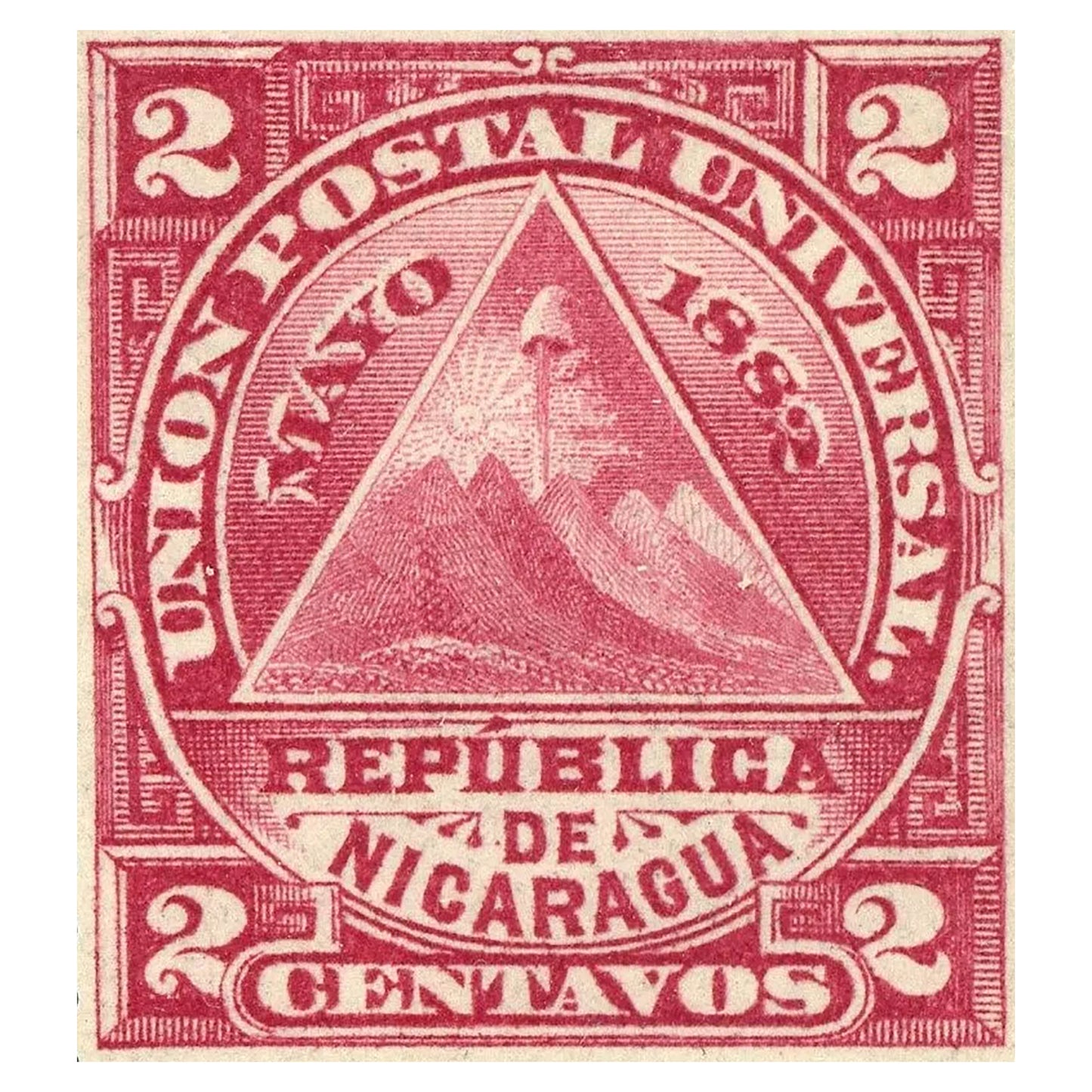1011-07 Nicaragua 1882 Liberty Capmomotombo 2c Carmine Scott #14