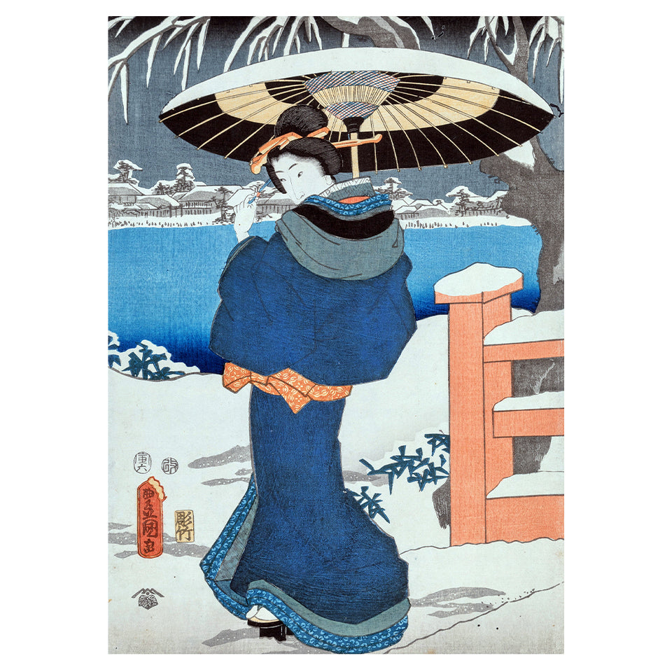 1014-58 A Snowy Outing Triptych C - Utagawa Kunisada, 1854