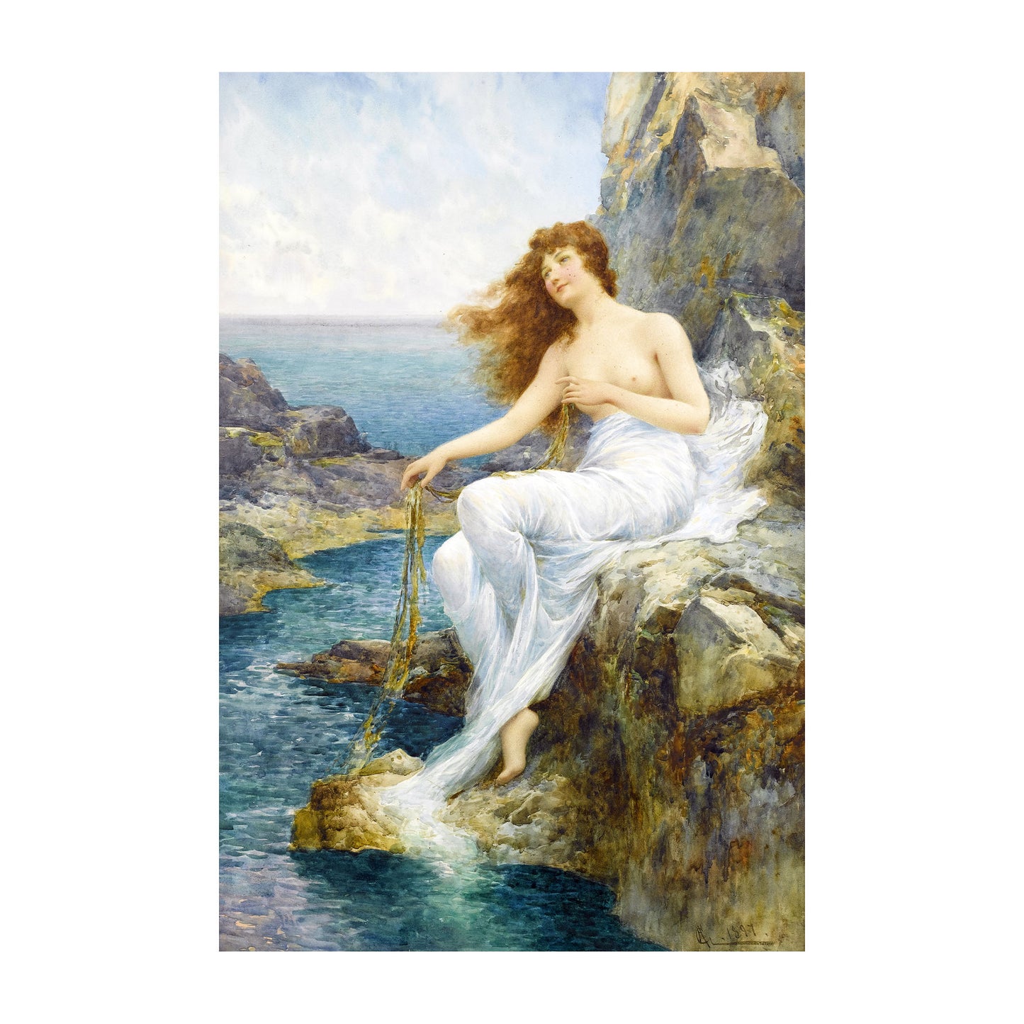 1015-75 A Sea Maiden Resting On a Rocky Shore - Alfred Augustus Glendening, Jr.