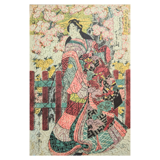 1015-151 Blooming Cherry Tree and Woman in Kimono - Kitagawa Utamaro