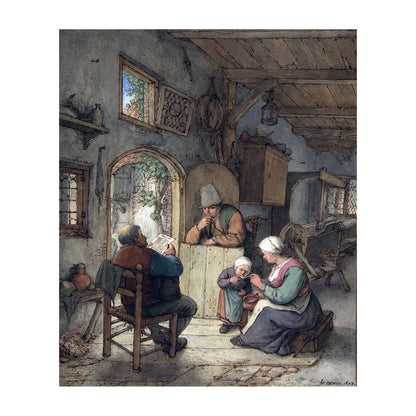 1012-08 Reading The News at The Weaver's Cottage - Adriaen Van Ostade, 1673