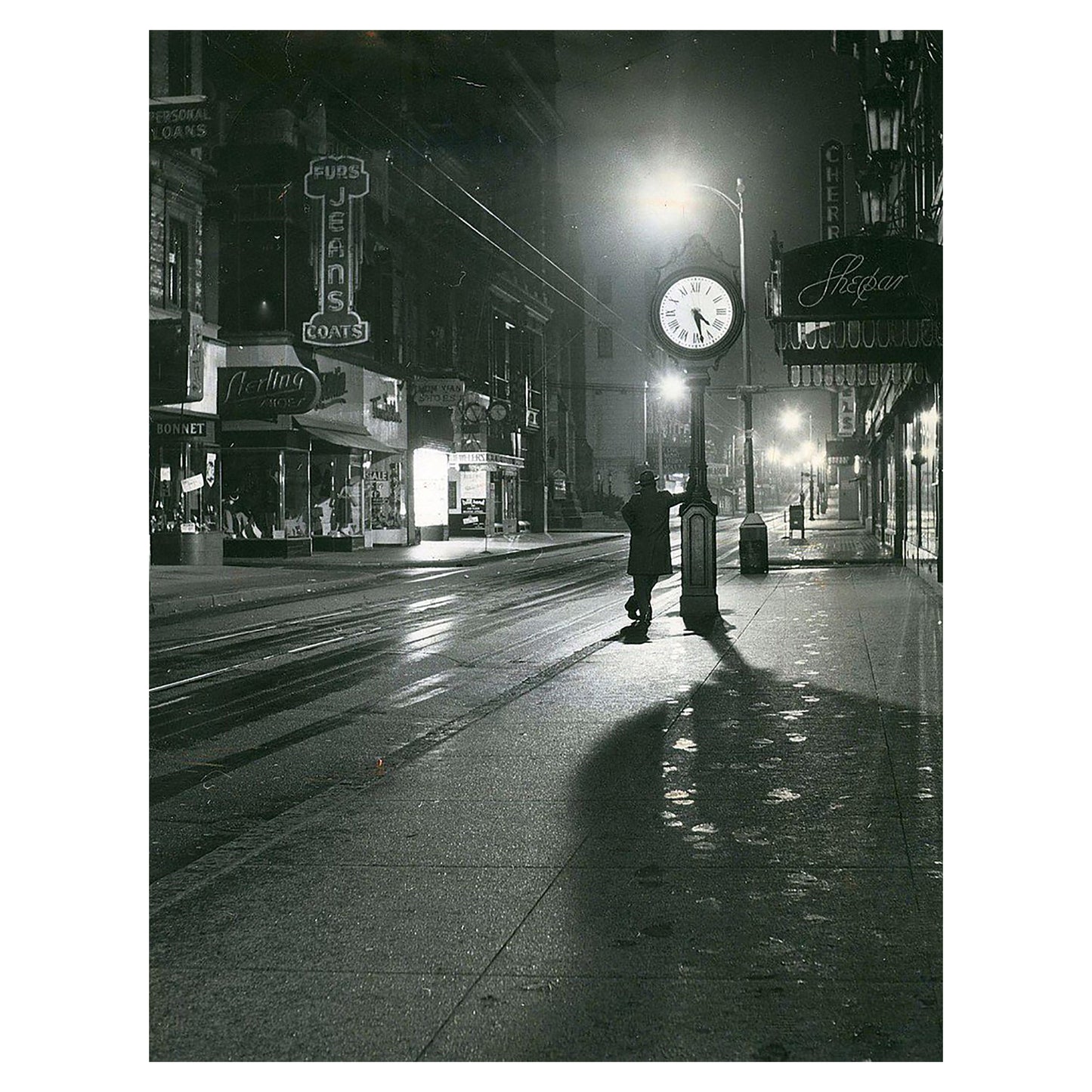 Shepherd's Building at Night, Westminster Street - Providence RI, 1950's