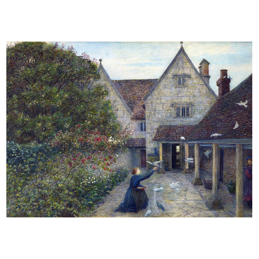 1014-63 Feeding The Doves at Kelmscott Manor - Marie Spartali Stillman