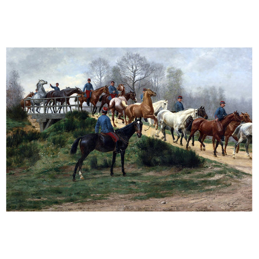 1015-184 Soldiers Leading Horses Over A Bridge - Jean Richard Goubie