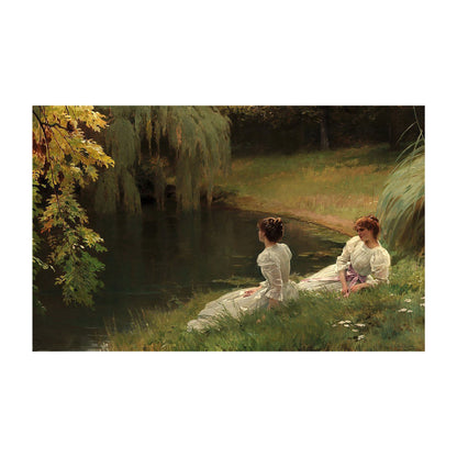 1016-06 Elegant Ladies at Rest Beside a Pond - Adan, Louis Emile