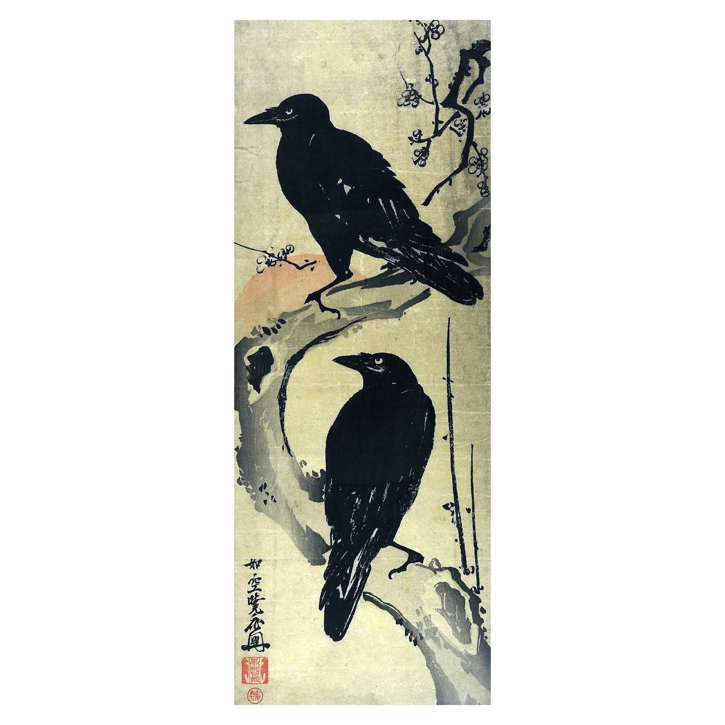 Two Crows on a Plum Branch - Kawanabe Kyosai, 1885