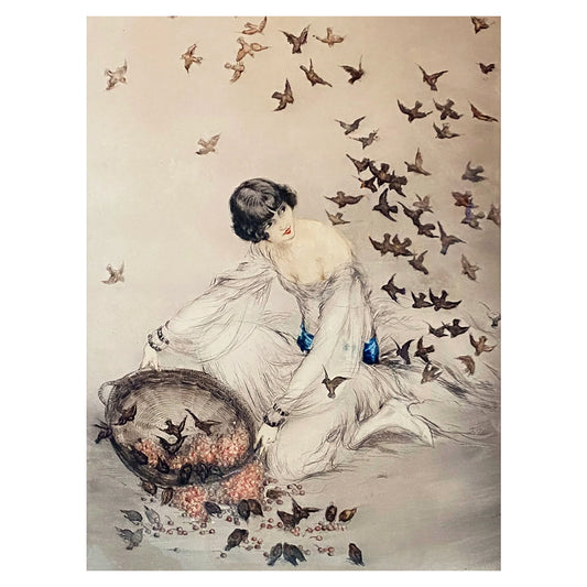 Lady Feeding Birds - Louis Icart